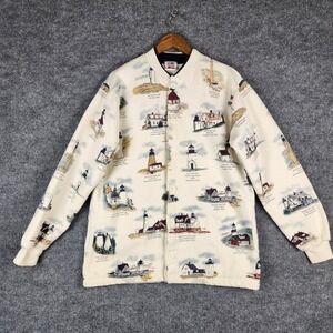 Vintage Art Unlimited Sportswear Adult Jacket Lighthouse Nautical Cream Large